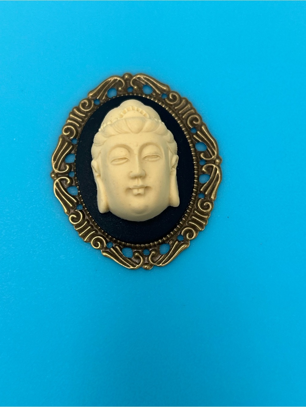 Antique Gold Buddha Cameo Brooch with Ivory Face - Men’s Accessory